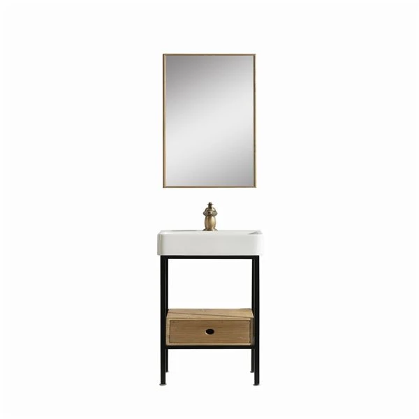 Cabinet de salle de bains en bois solide affligé de petite taille avec la vanité de miroir