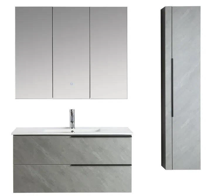 2020 nouveau meuble de salle de bain en placage de mélamine texturé en pierre avec miroir intelligent