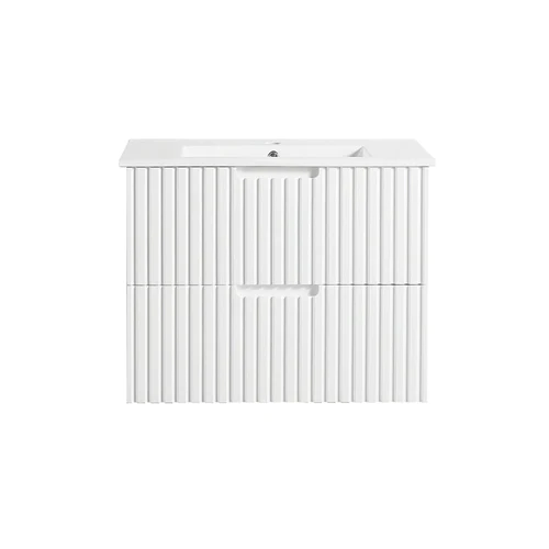 Modern Two Draws Wall Hung White V Groove Bathroom Vanity