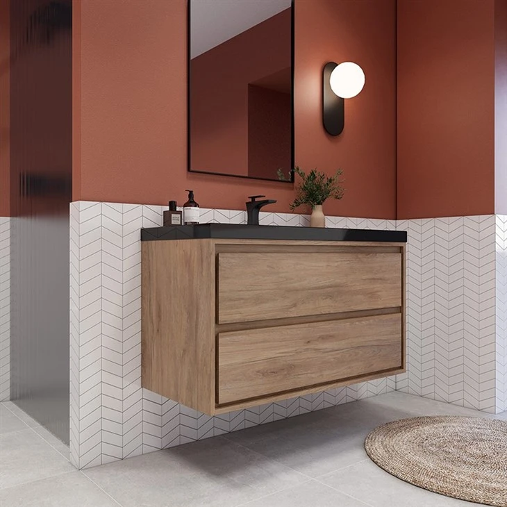 Matt Black Top Glossy White Sink Modern Vanity