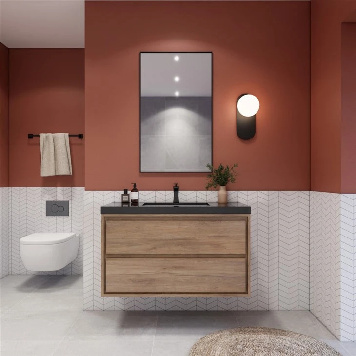 Vanité moderne avec évier blanc brillant et dessus noir mat
