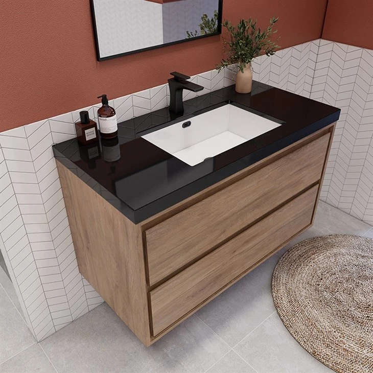 Matt Black Top Glossy White Sink Modern Vanity