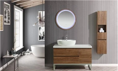Meuble de salle de bain marron sans peinture avec miroir LED