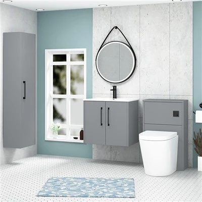 Meuble-lavabo mural gris côtier