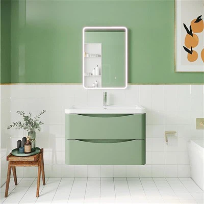 Vanité suspendue au mur vert