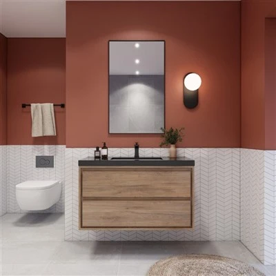 Vanité moderne avec évier blanc brillant et dessus noir mat