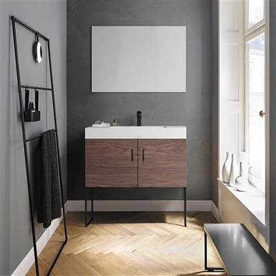 Vanité de salle de bain moderne à double montage en noyer