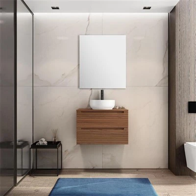 Vanité de salle de bain murale en grain de noyer