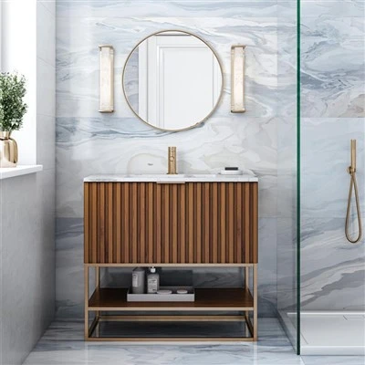 Vanité de salle de bain en peau de bois