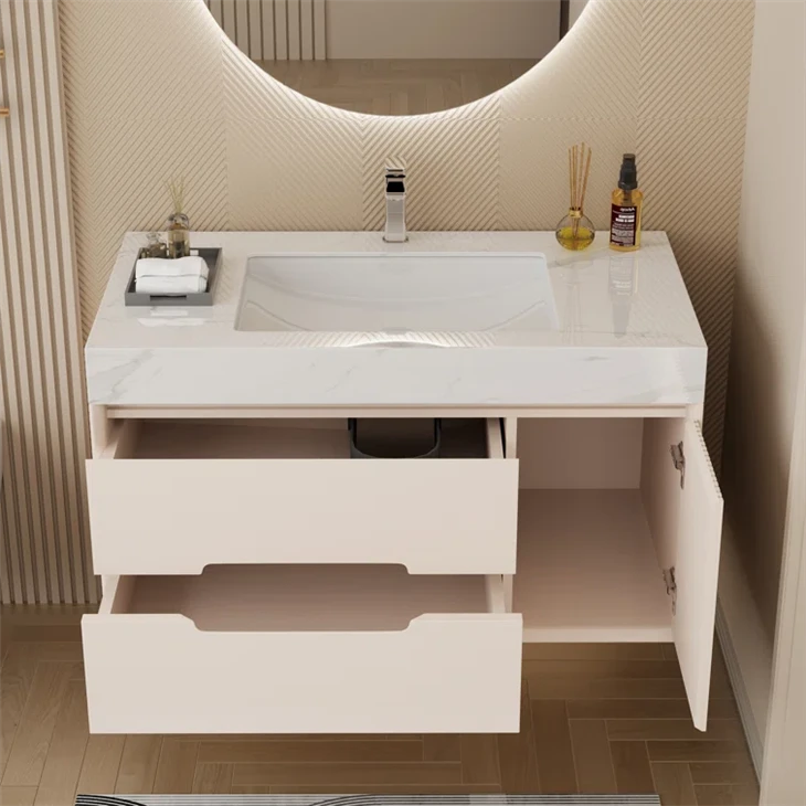 Cream Yellow Single Bathroom Vanity With Quartz Top