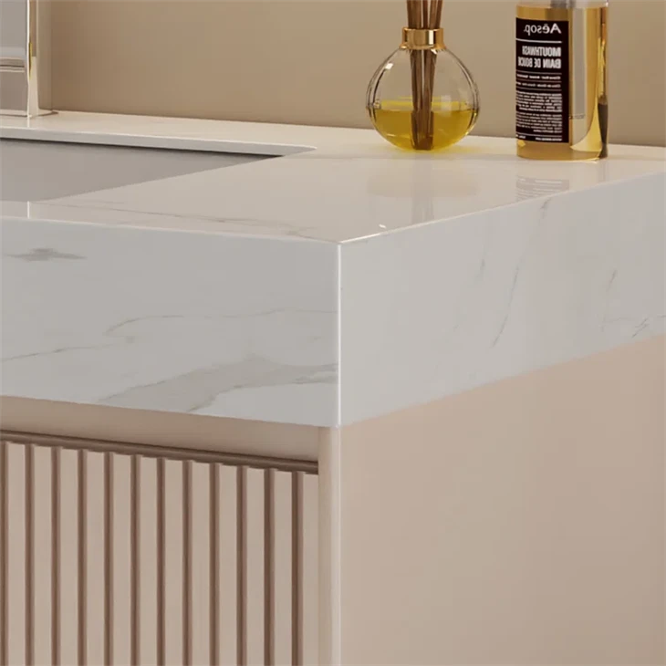 Cream Yellow Single Bathroom Vanity With Quartz Top
