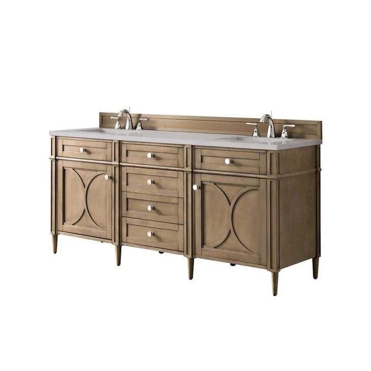 Double Sink Freestanding Vanity in Walnut W/ Pietra Gray Quartz Top