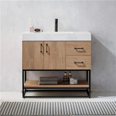 Vanité de salle de bain simple 36'' avec dessus en pierre frittée