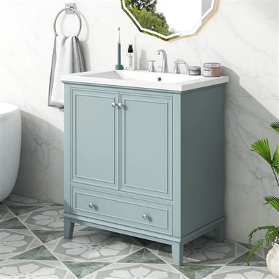 Armoire de salle de bain multifonctionnelle avec portes et tiroirs