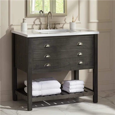 Large meuble-lavabo simple à tiroir en marbre gris et blanc 1-
