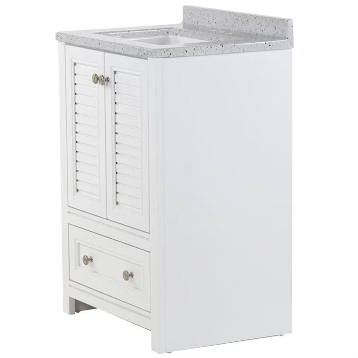 White Petite Bathroom Vanity With Marble Countertop