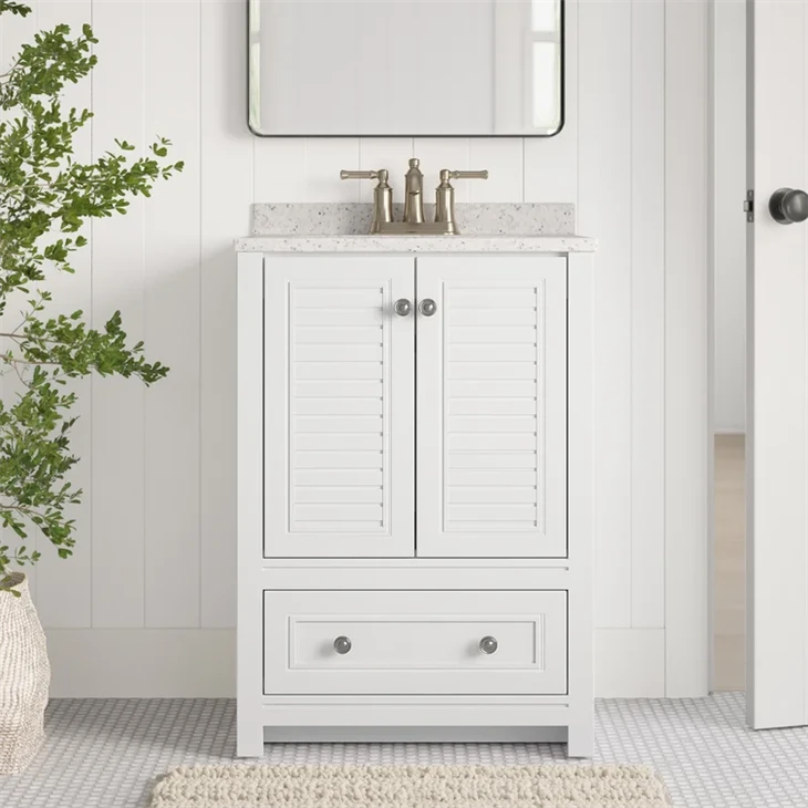 Petite vanité de salle de bain blanche avec comptoir en marbre