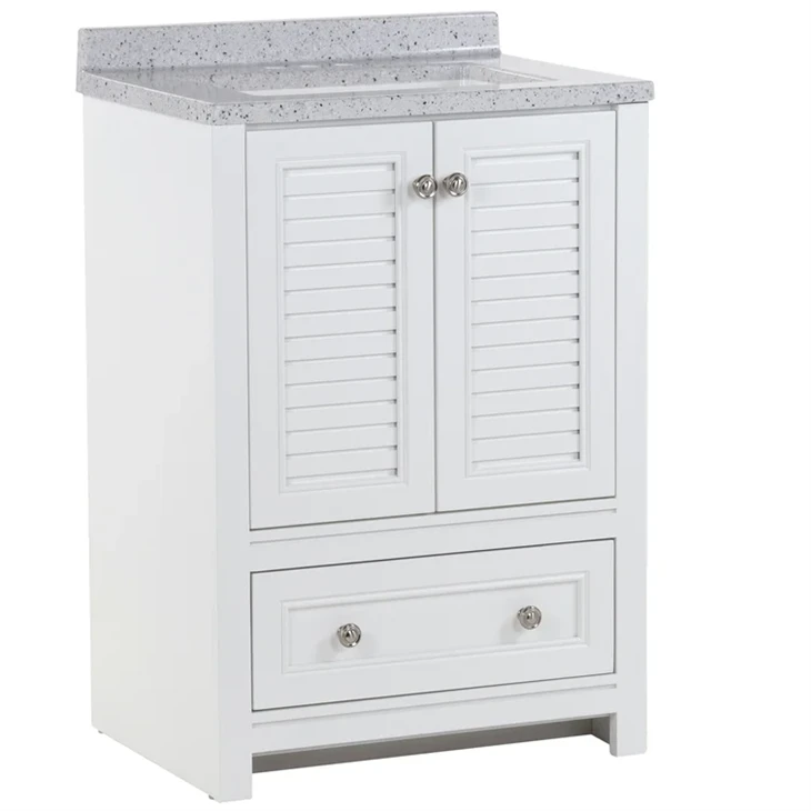 White Petite Bathroom Vanity With Marble Countertop